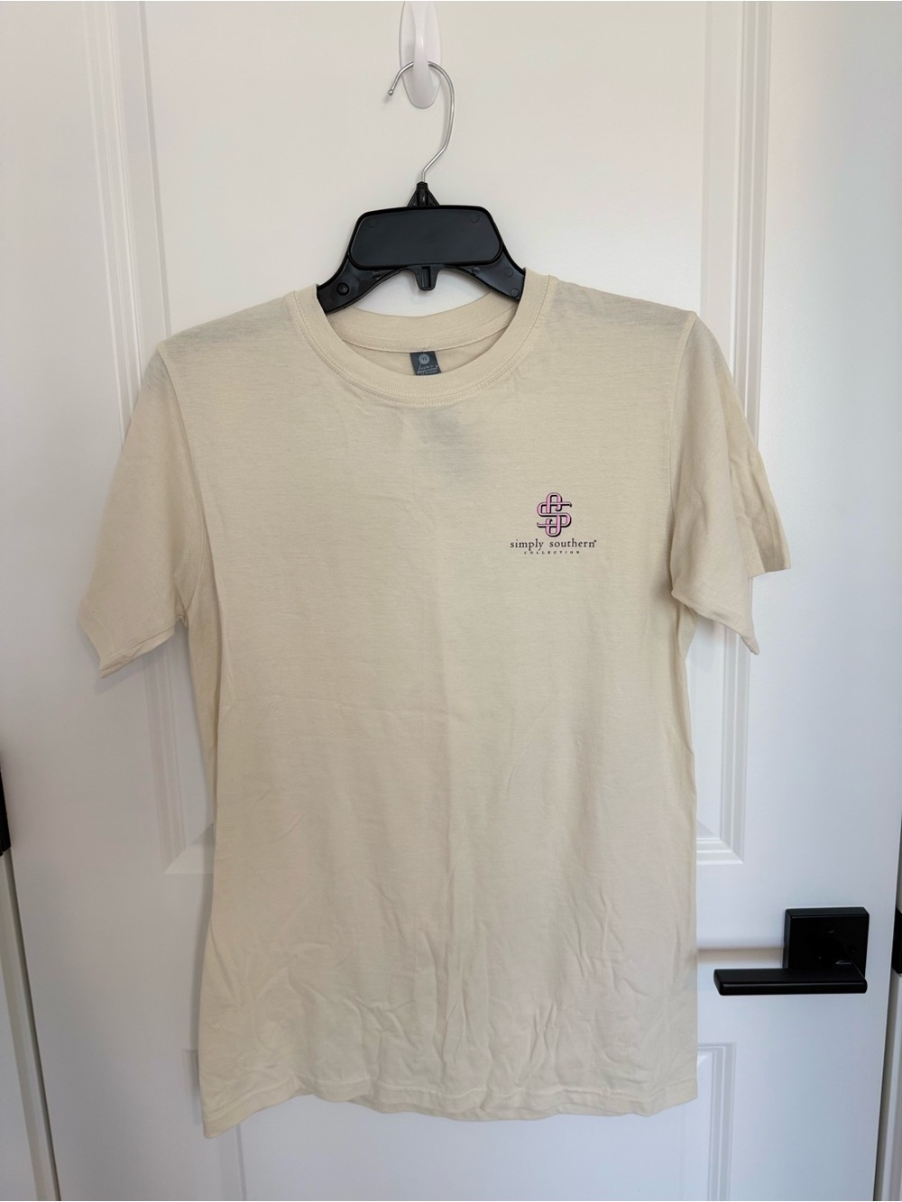 Simply Southern Cream Short-Sleeve Logo Tee with Pink Accent